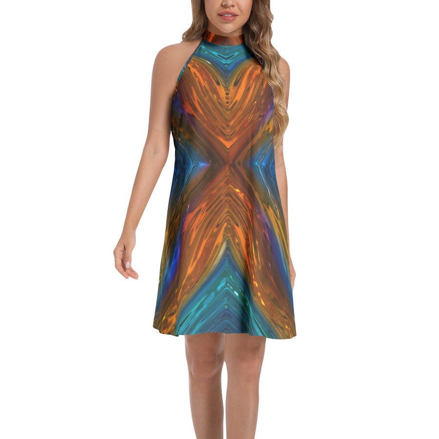 Dress Collection - Ruffle Hem Belted Halter Dress - Ovah Name Brand