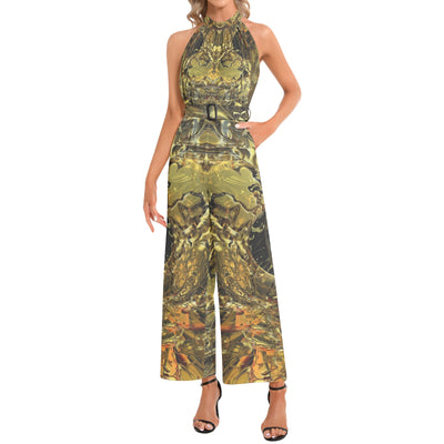 Dress Collection - Halter Neck Buckle Belted Jumpsuit - Ovah Name Brand