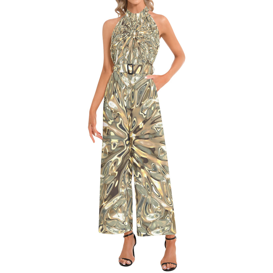 Dress Collection - Halter Neck Buckle Belted Jumpsuit - Ovah Name Brand