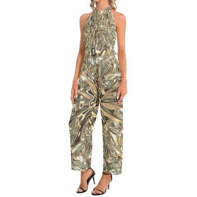 Dress Collection - Halter Neck Buckle Belted Jumpsuit - Ovah Name Brand