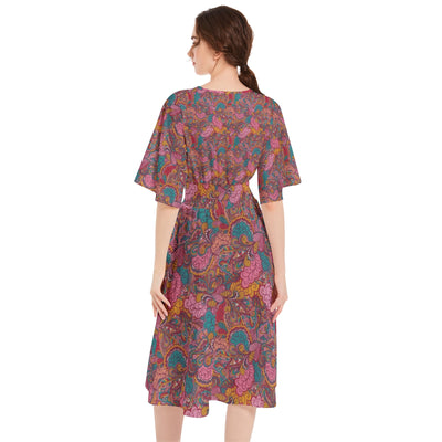 Dress Collection - Butterfly Sleeve Shirred High Waist A Line Midi Dress - Ovah Name Brand